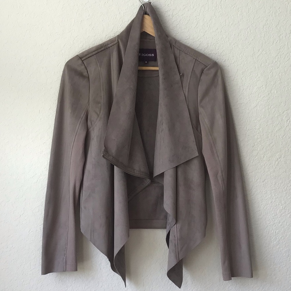 Vigoss Faux Suede Lapel Jacket | Taupe